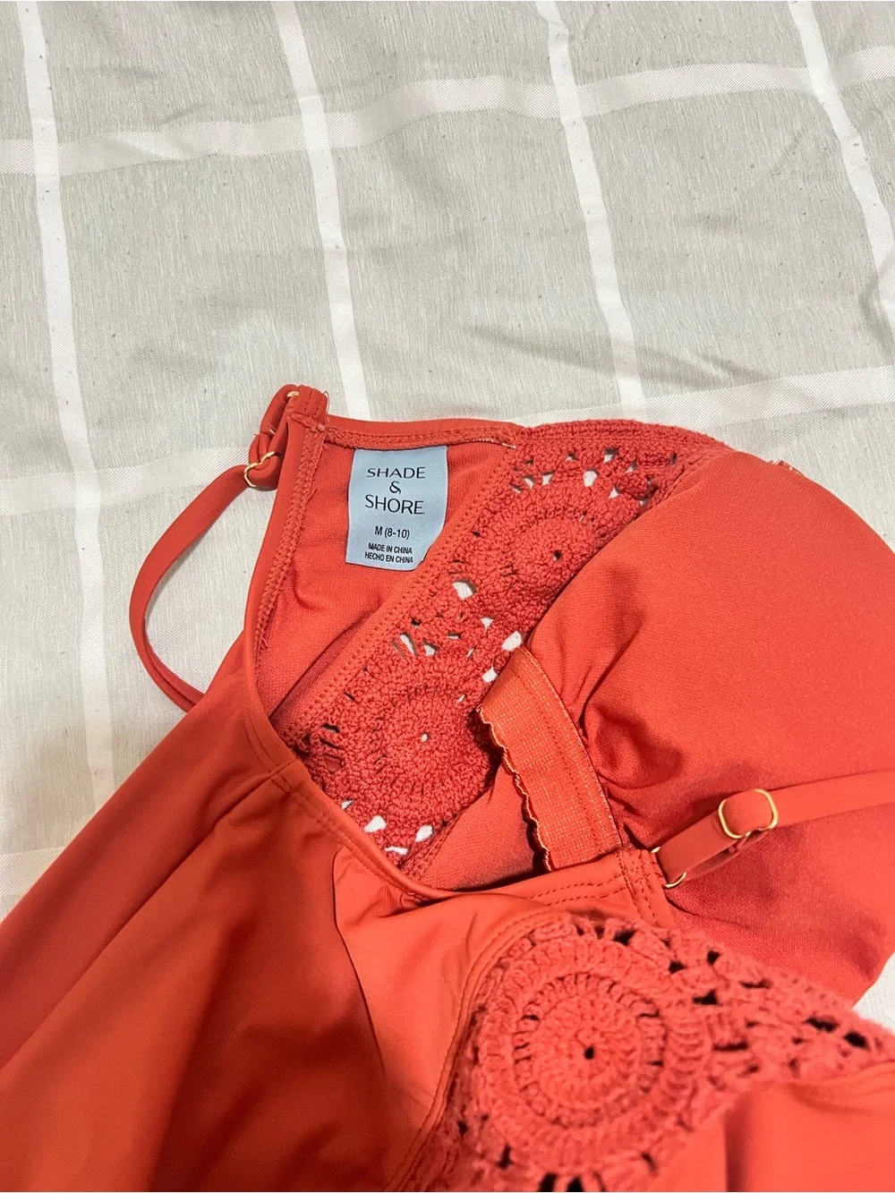 Red V-Neck One-Piece Swimsuit with Side Crochet Detail